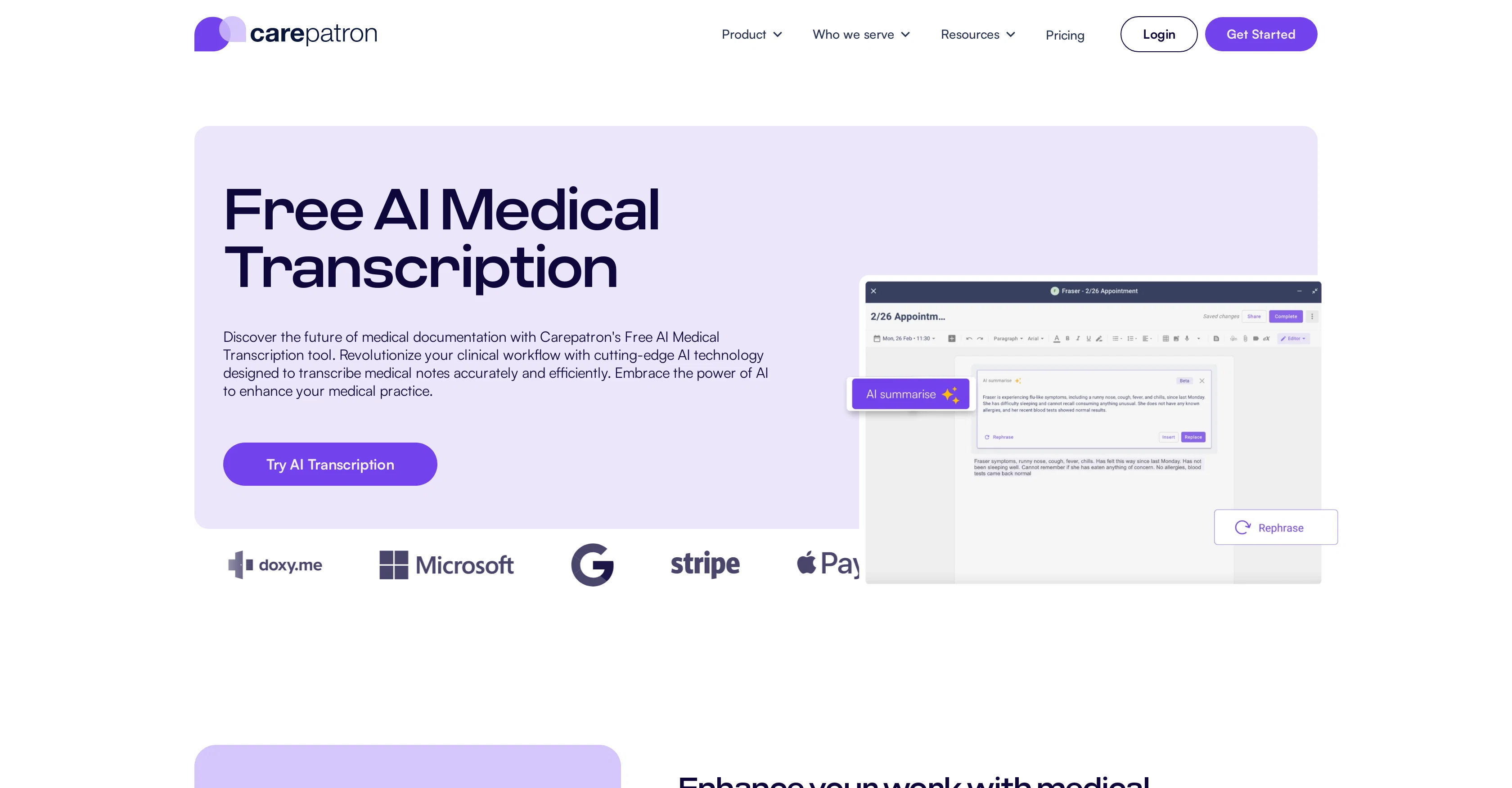 Carepatron Medical Transcription website