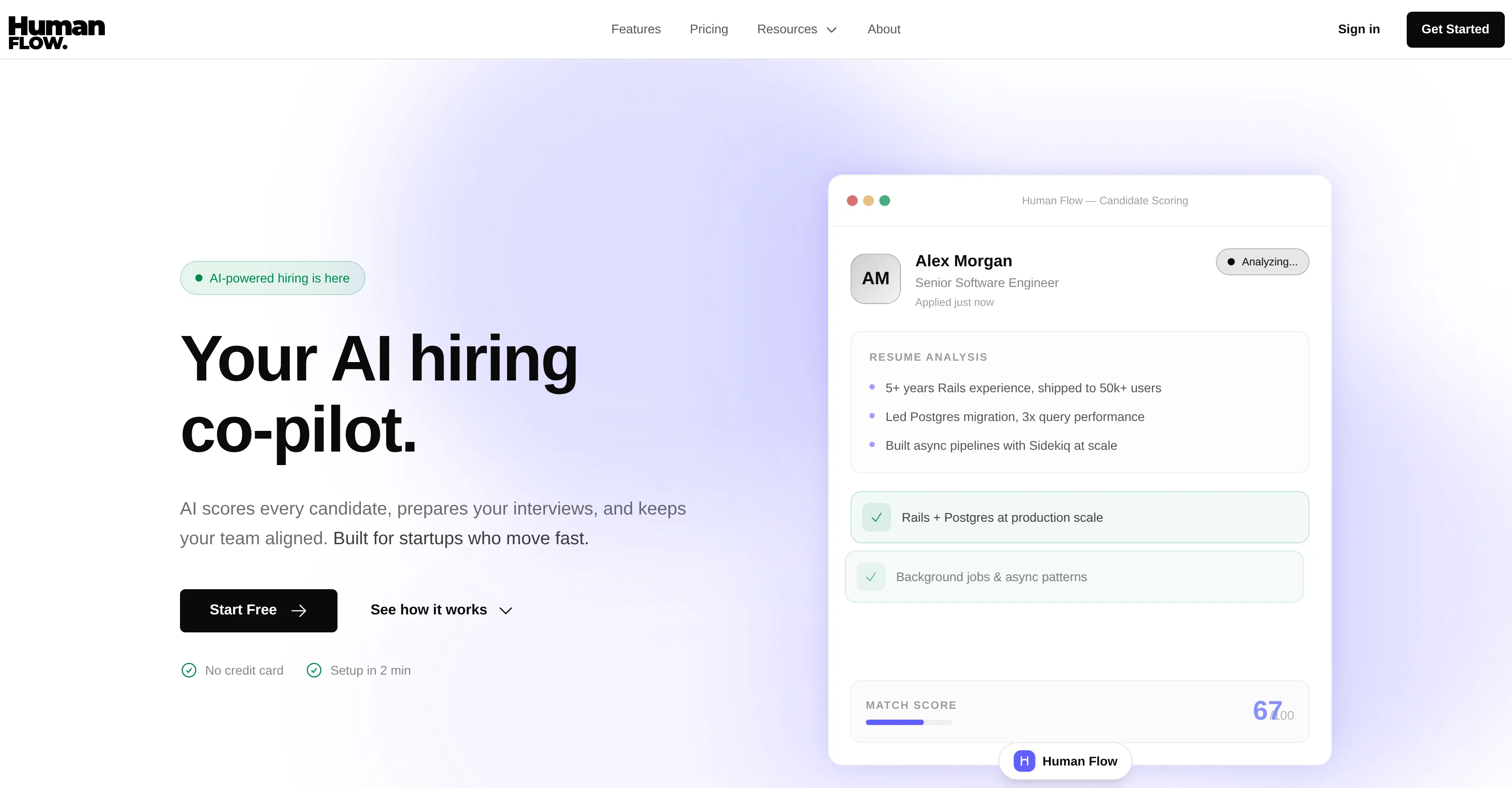 HumanFlow (AI hiring co-pilot) website