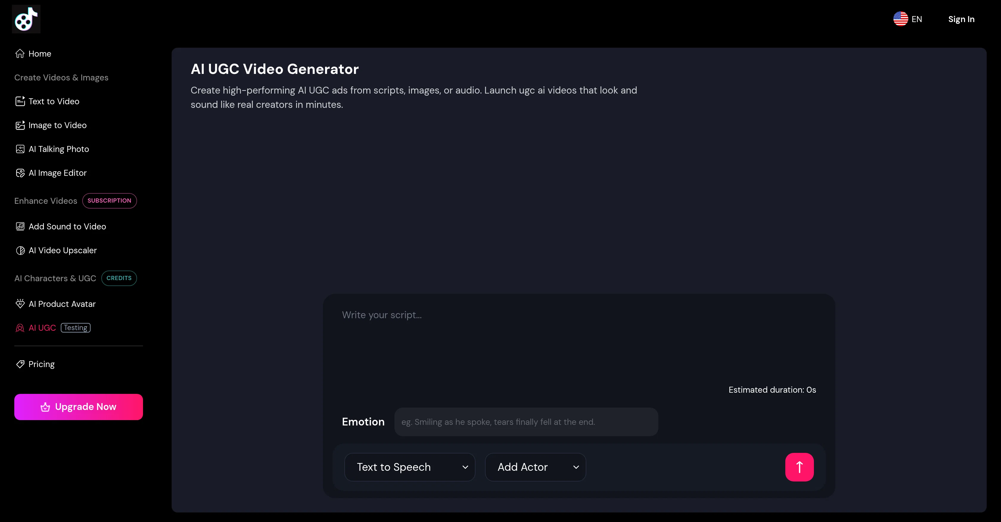 AI UGC Video Generator from AIVideoMaker website