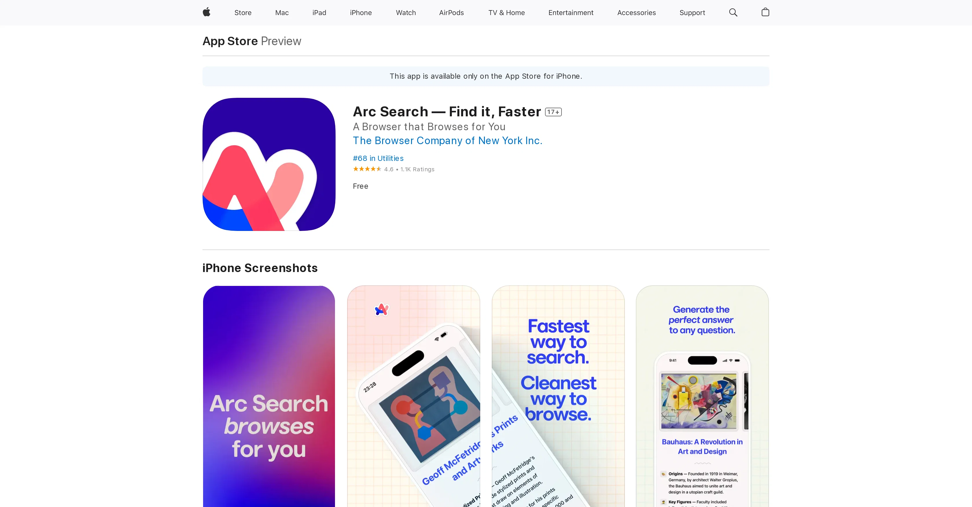 Arc Search website