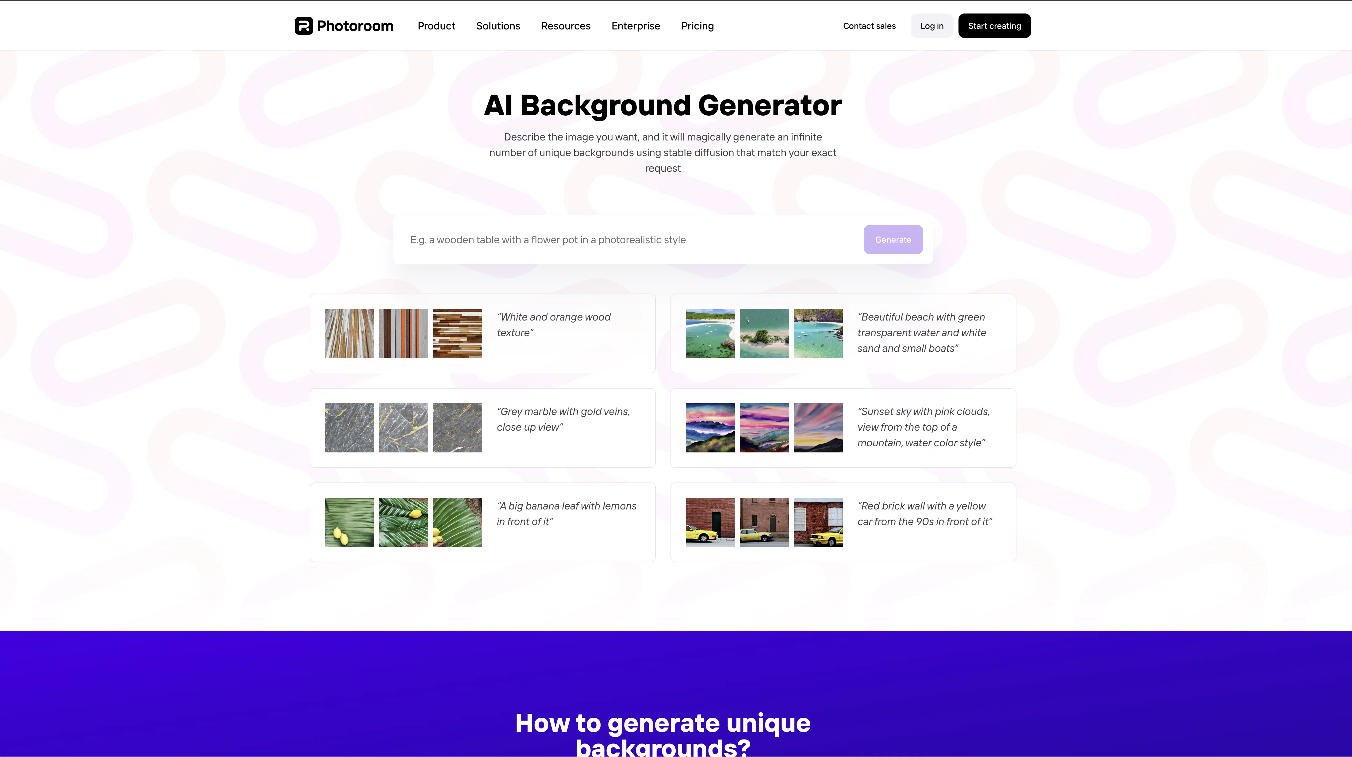 AI Background Generator by PhotoRoom website