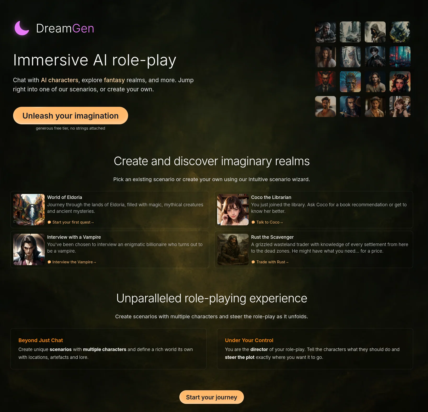 Role Play AI by DreamGen website