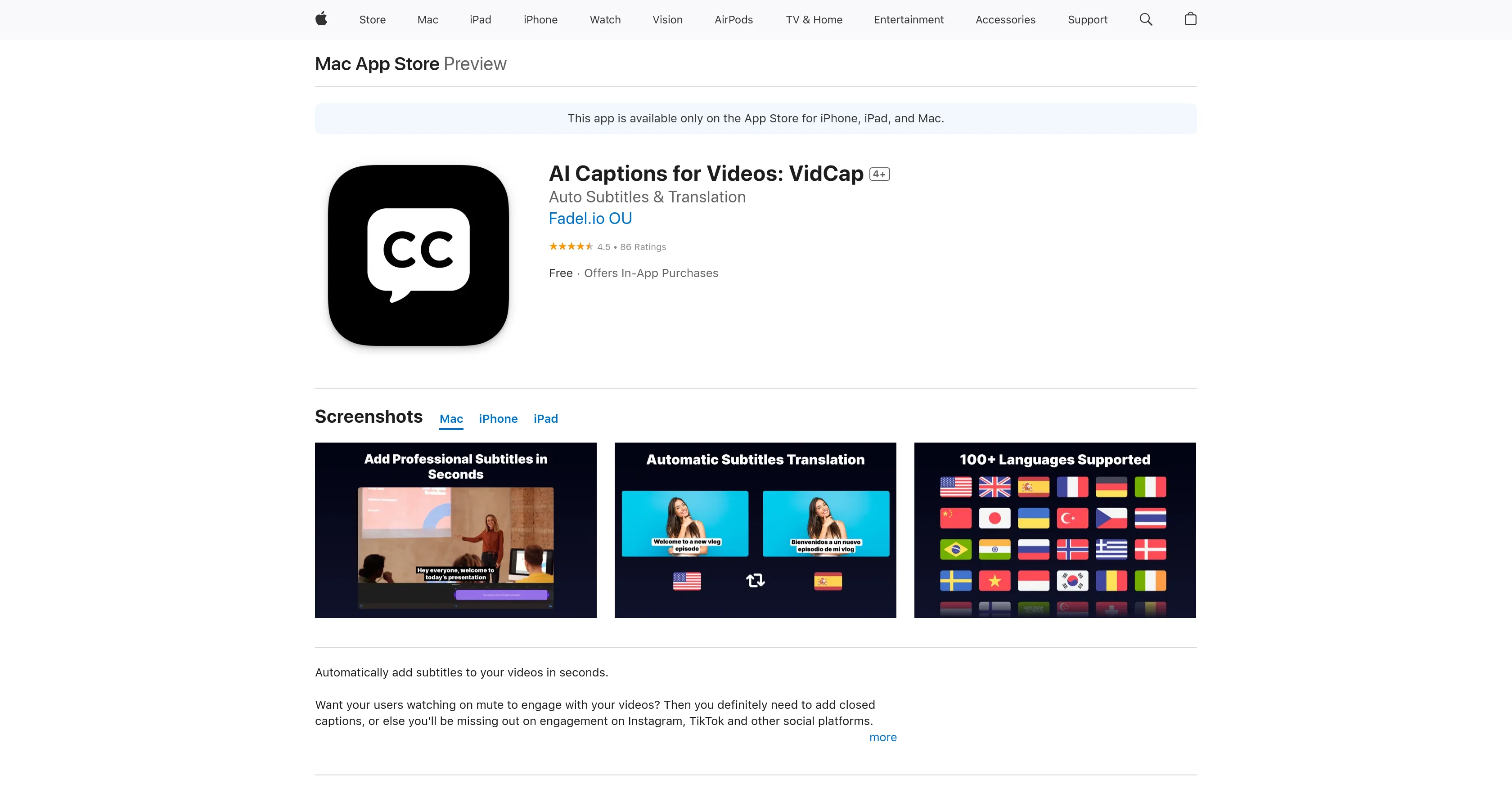 AI Captions for Videos: VidCap website