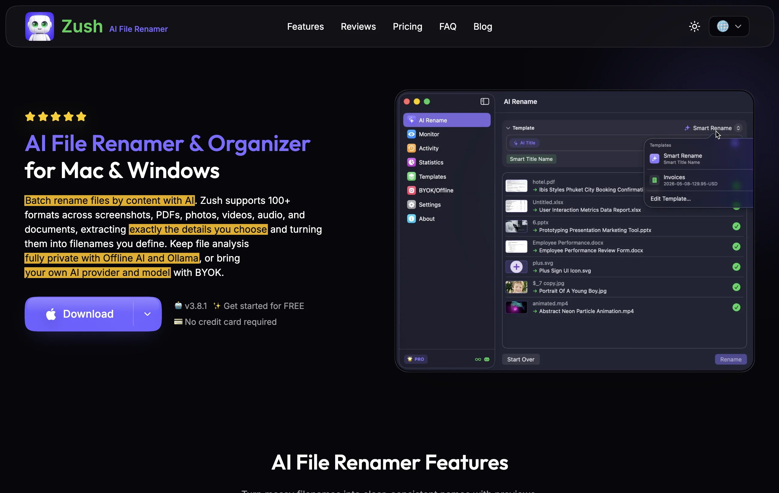 Zush AI File Renamer & Organizer website