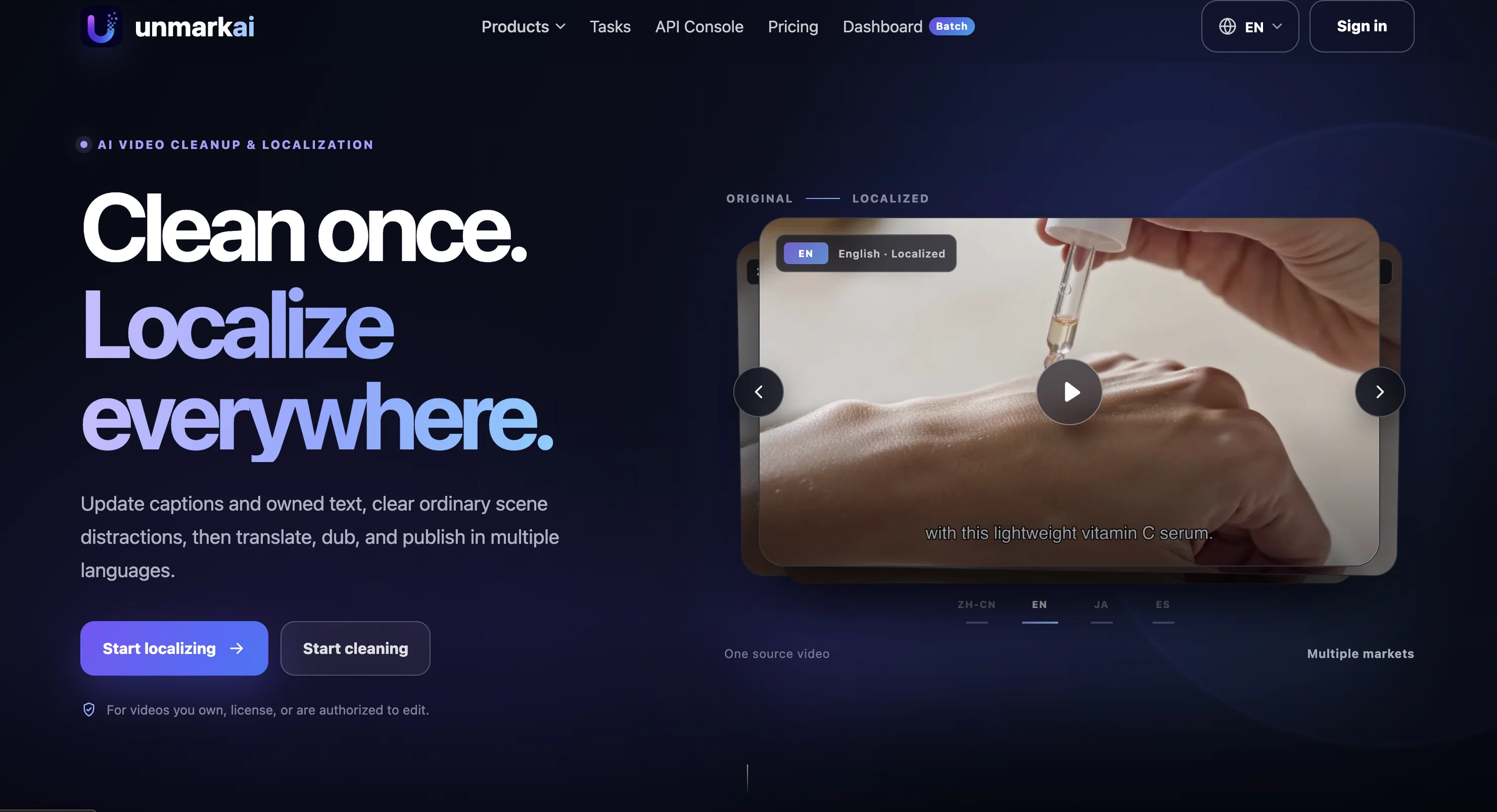 UnMarkAI - Remove subtitles first. Translate video, d... website