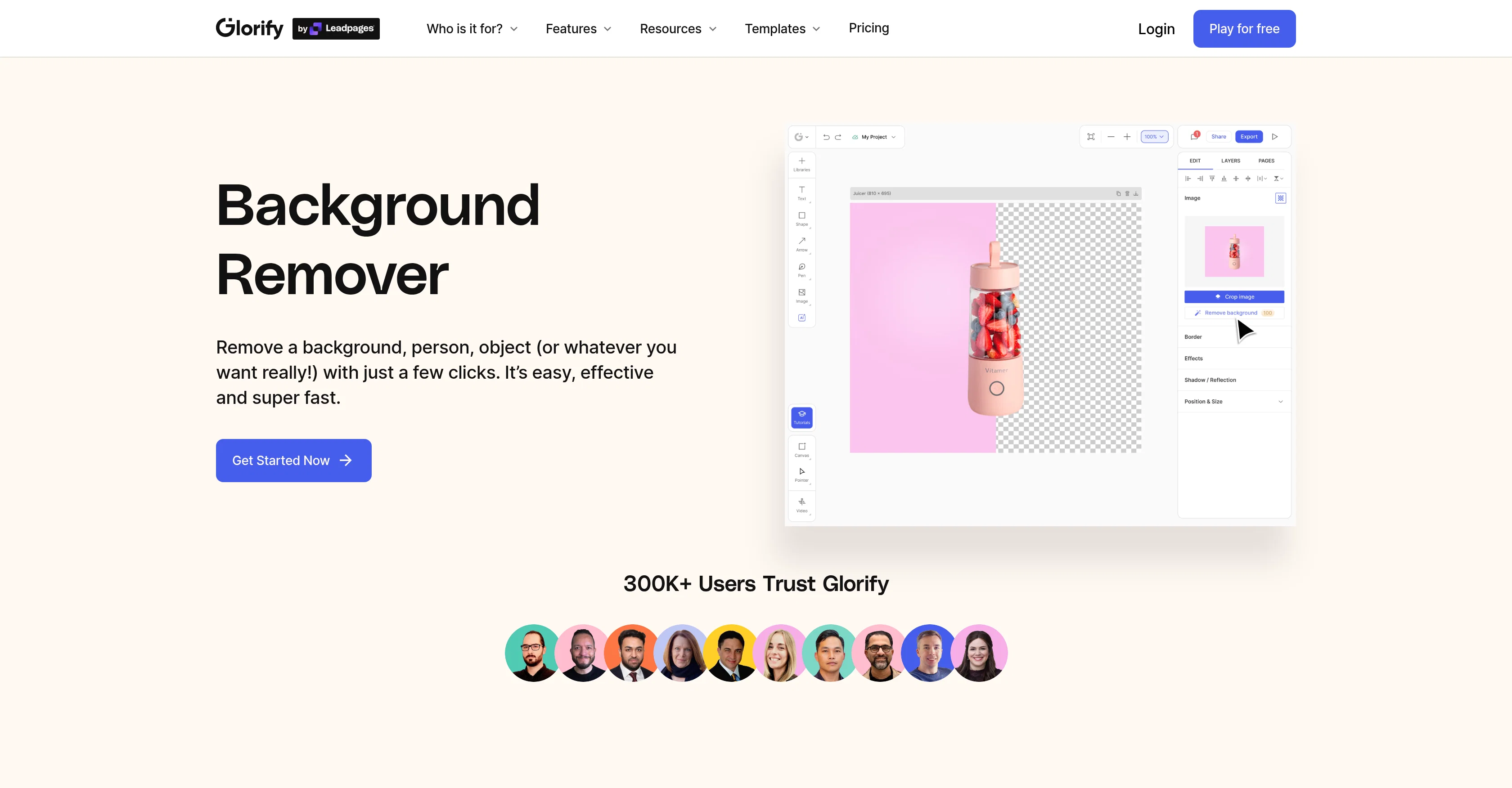Background Remover by Glorify website