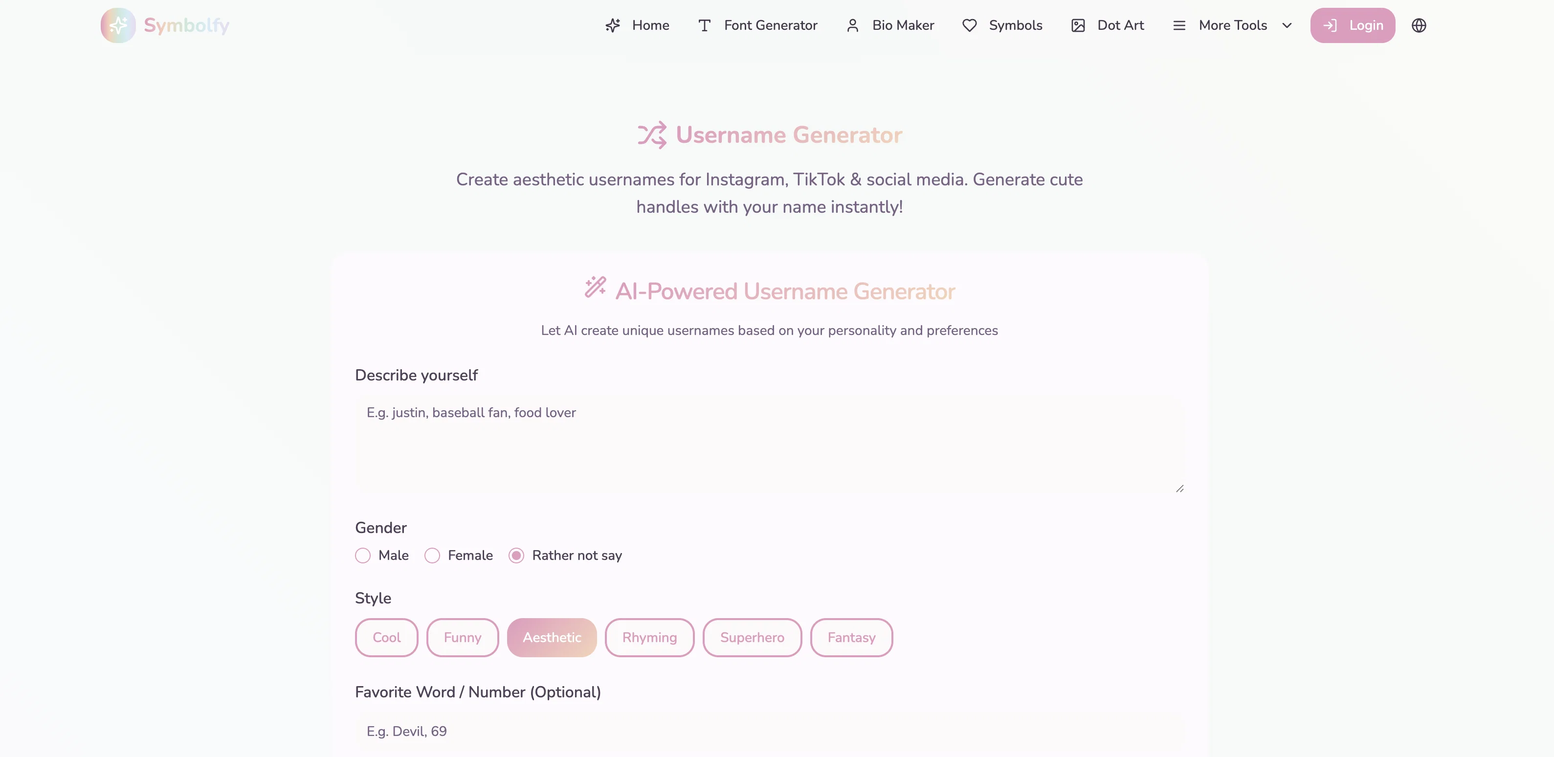 Symbolfy - Username Generator website