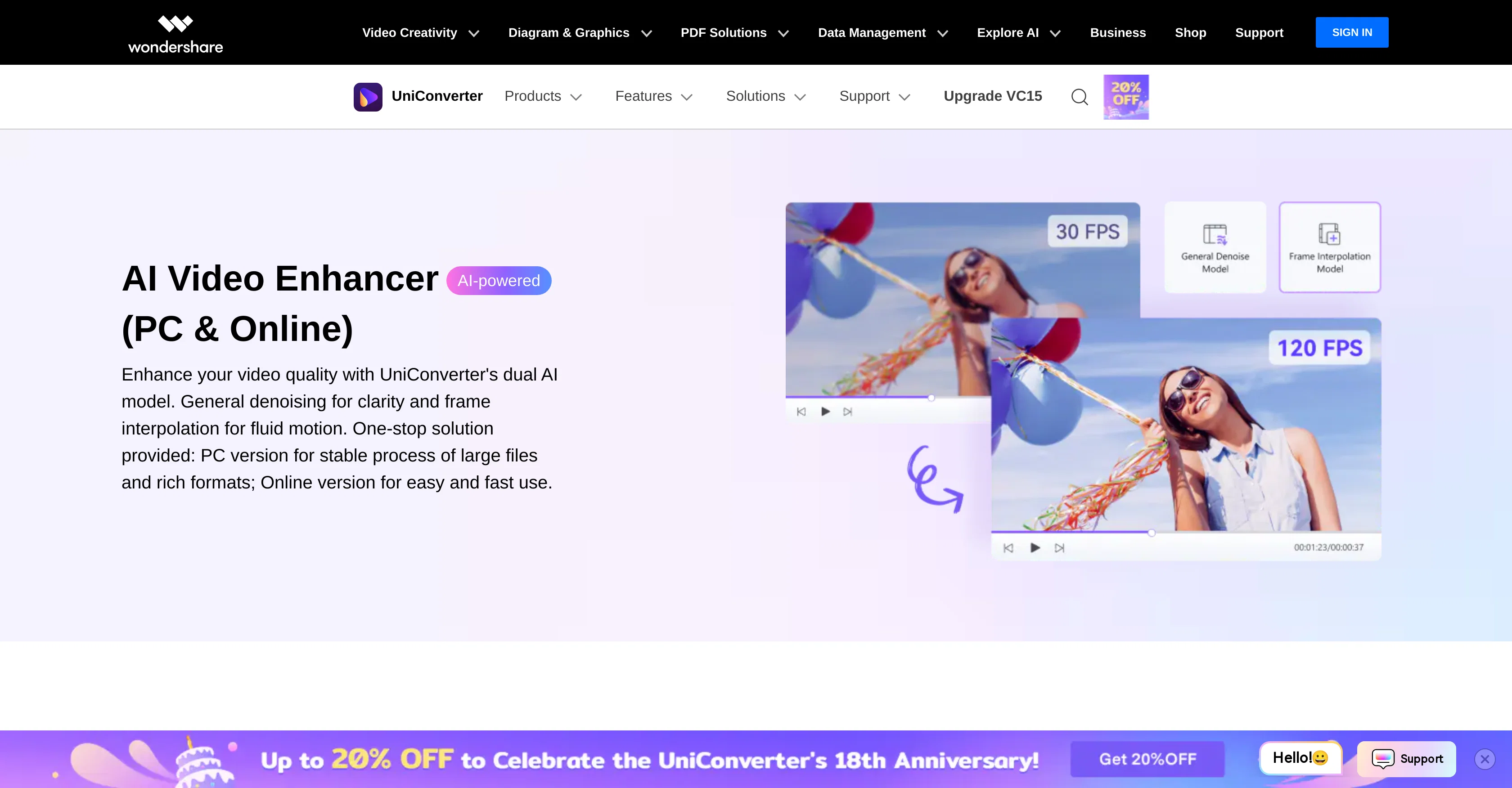 Uniconverter AI Video Enhancer website