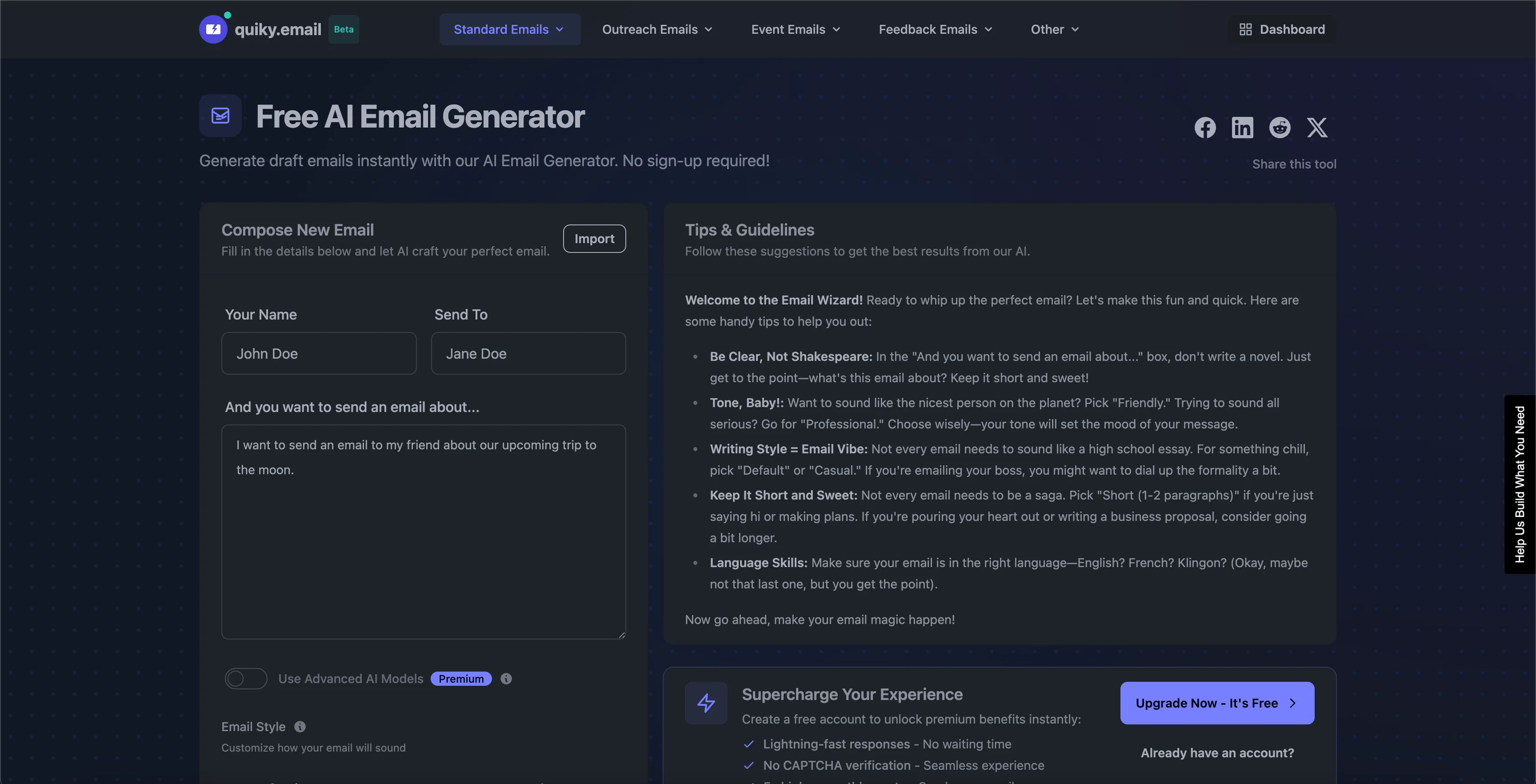 Quiky.email website