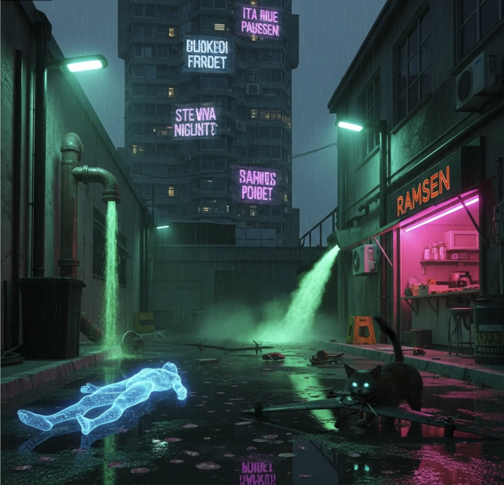 Cyberpunk Alleyway: "Neon Noir Crime Scene"