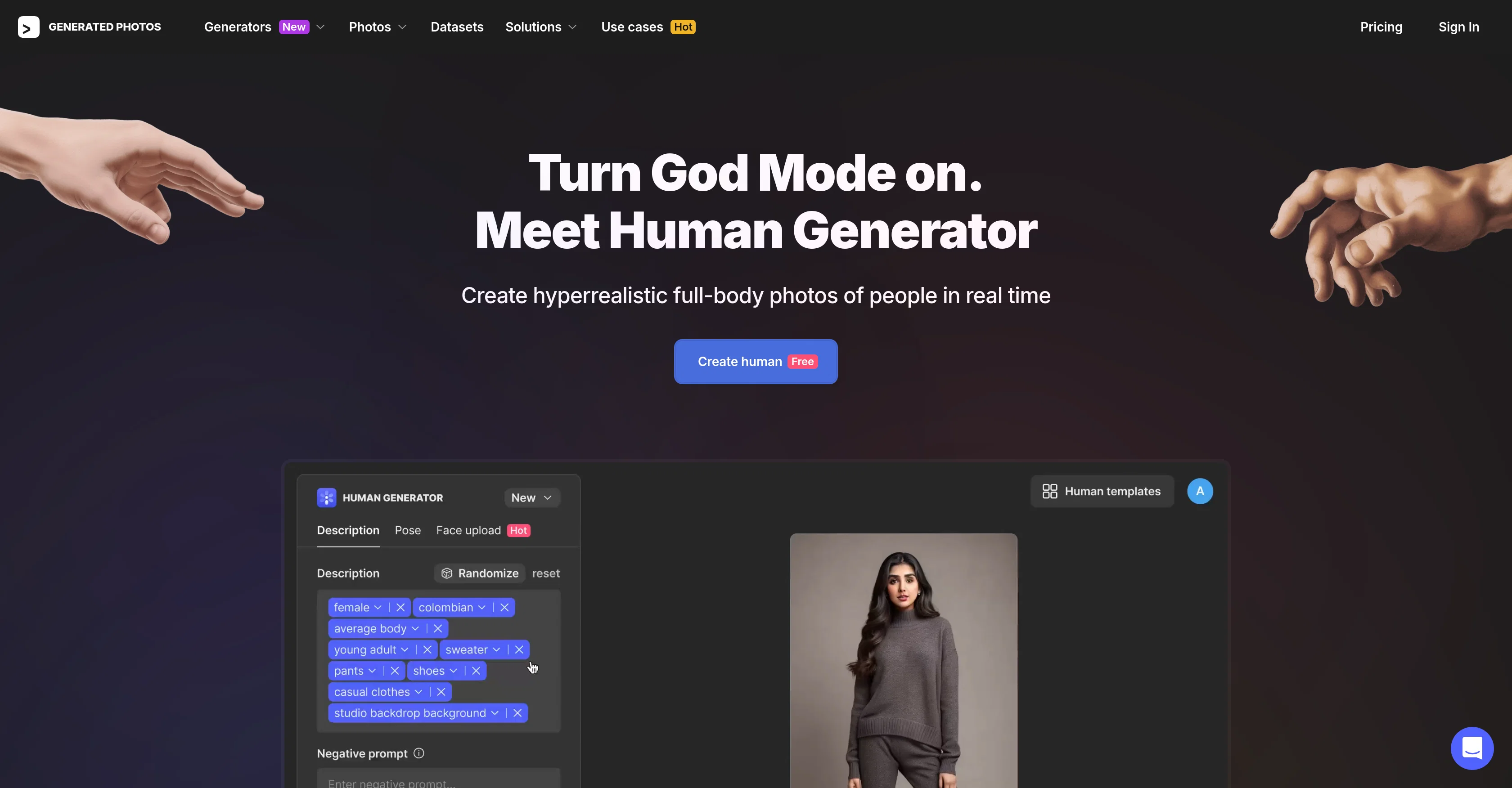 AI Human Generator website