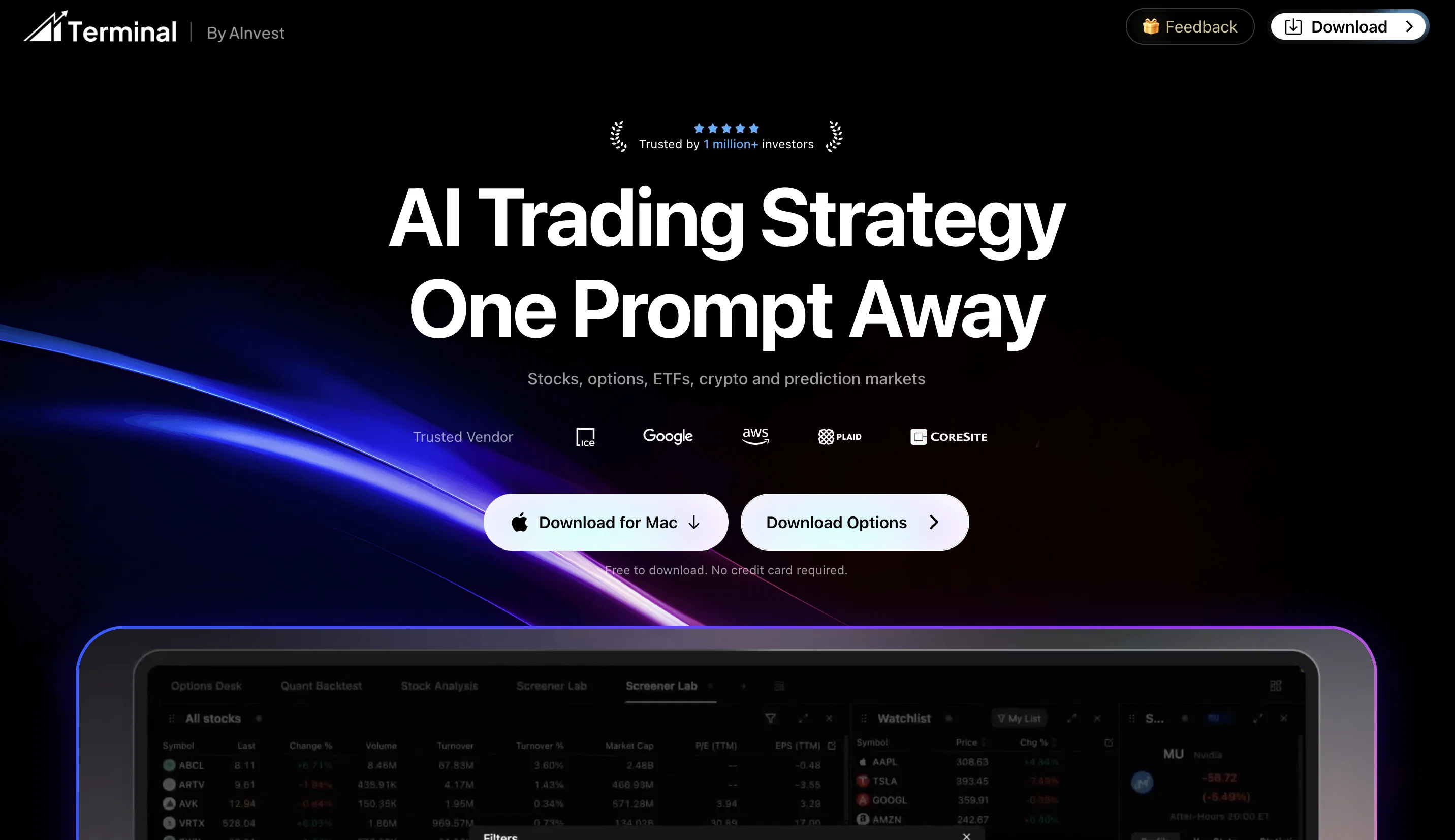 AInvest Terminal website