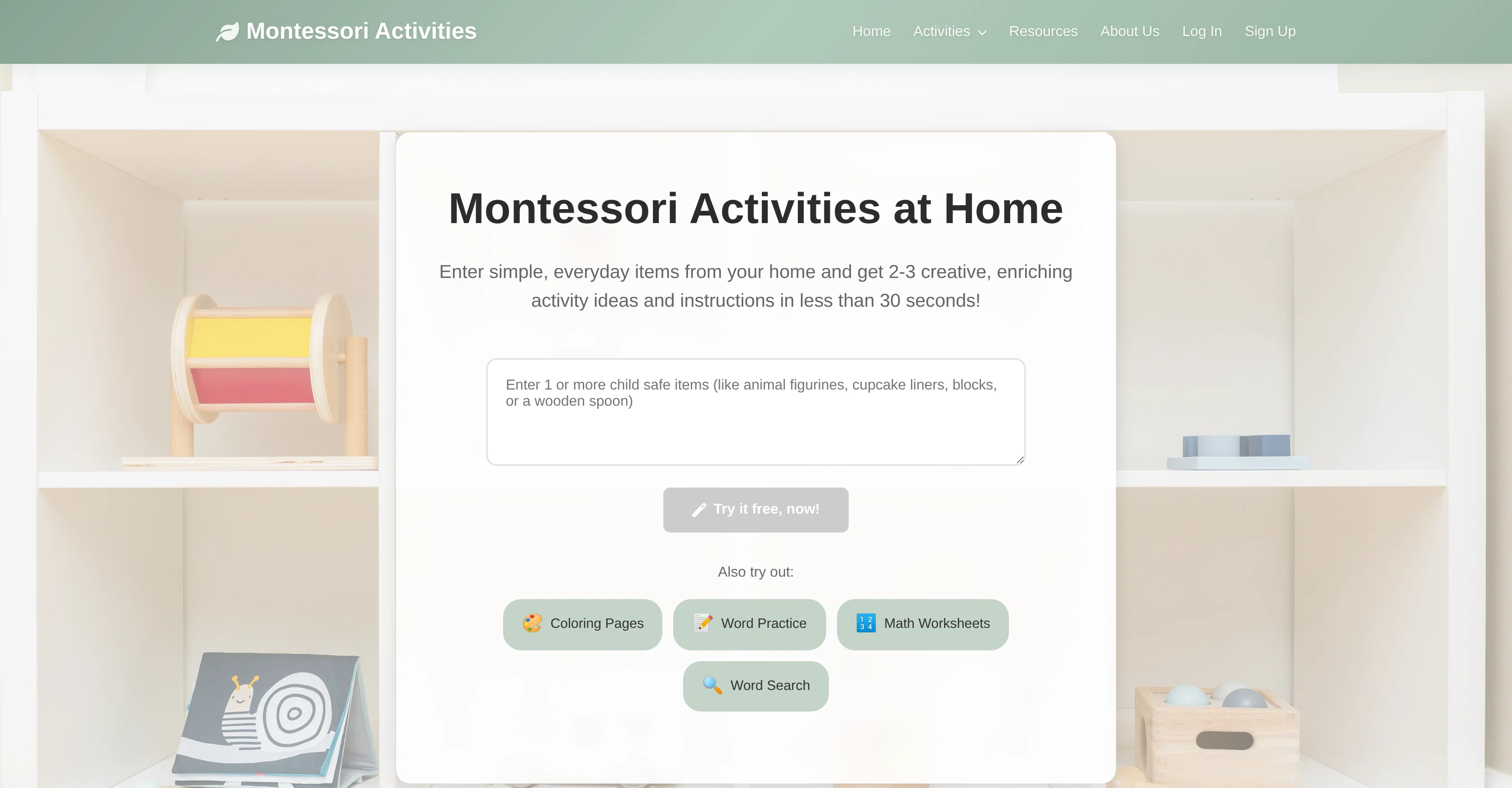 Montessori Activities at Home website