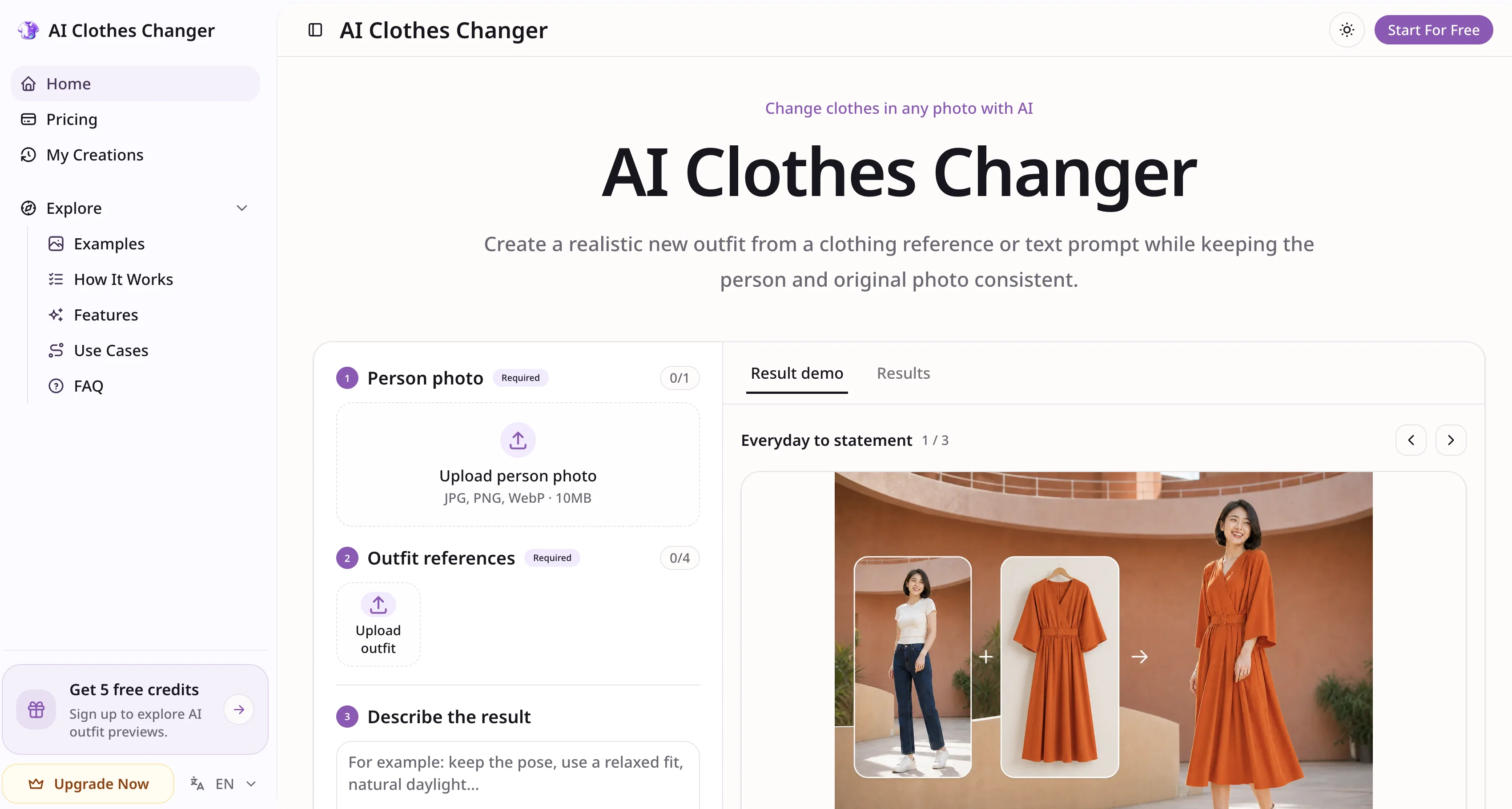 ClothesChangerAI.net website