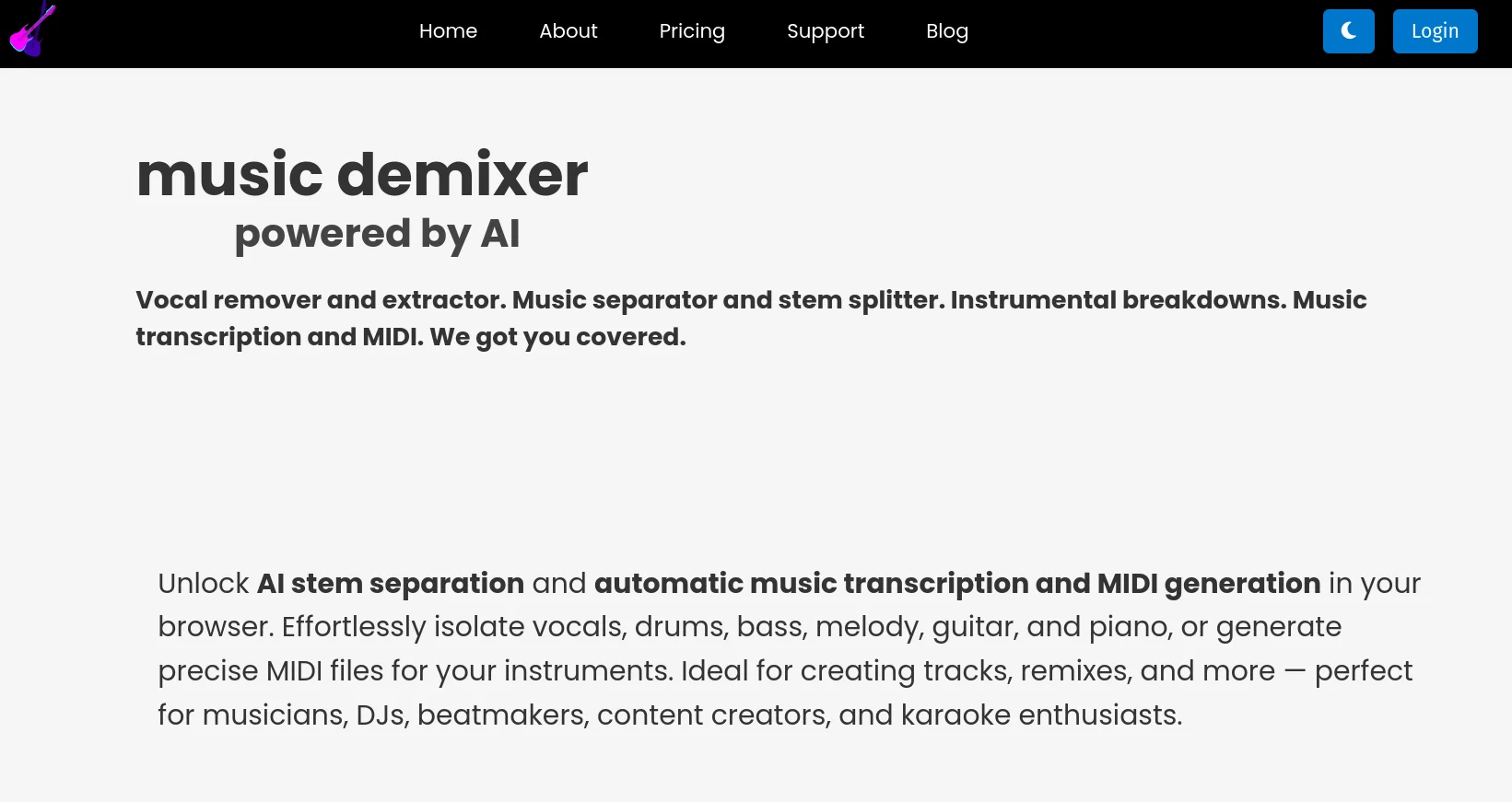 Free Music Demixer website