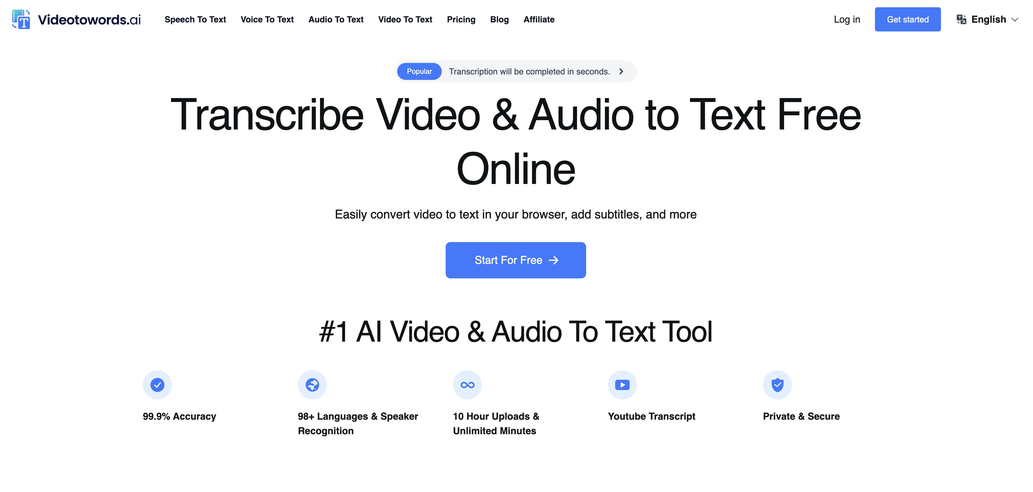 Videotowords AI website