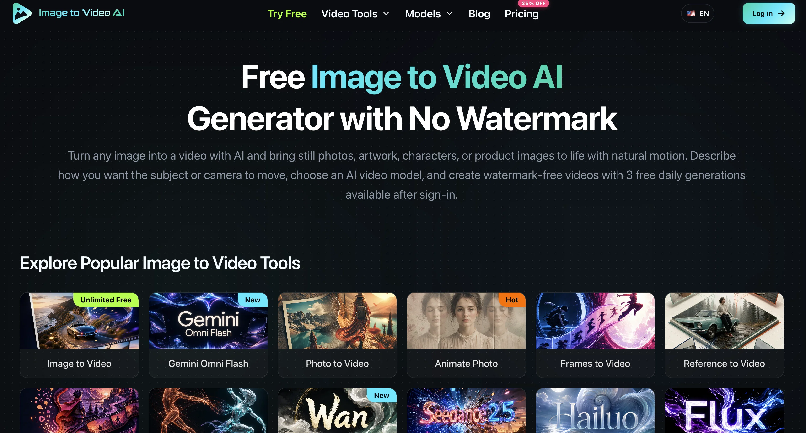 ImageToVideo AI.tools website