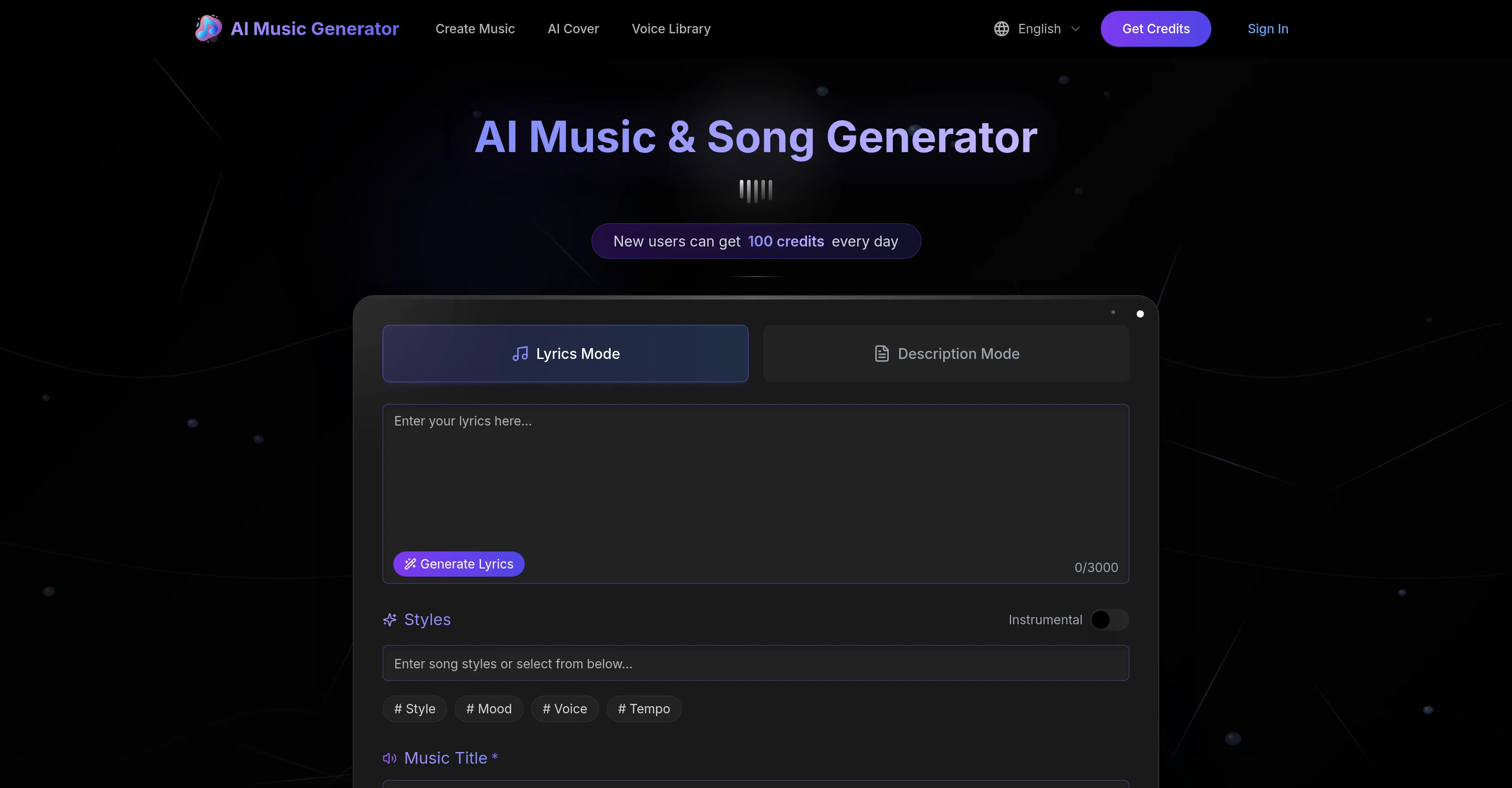 AI Music Generator website