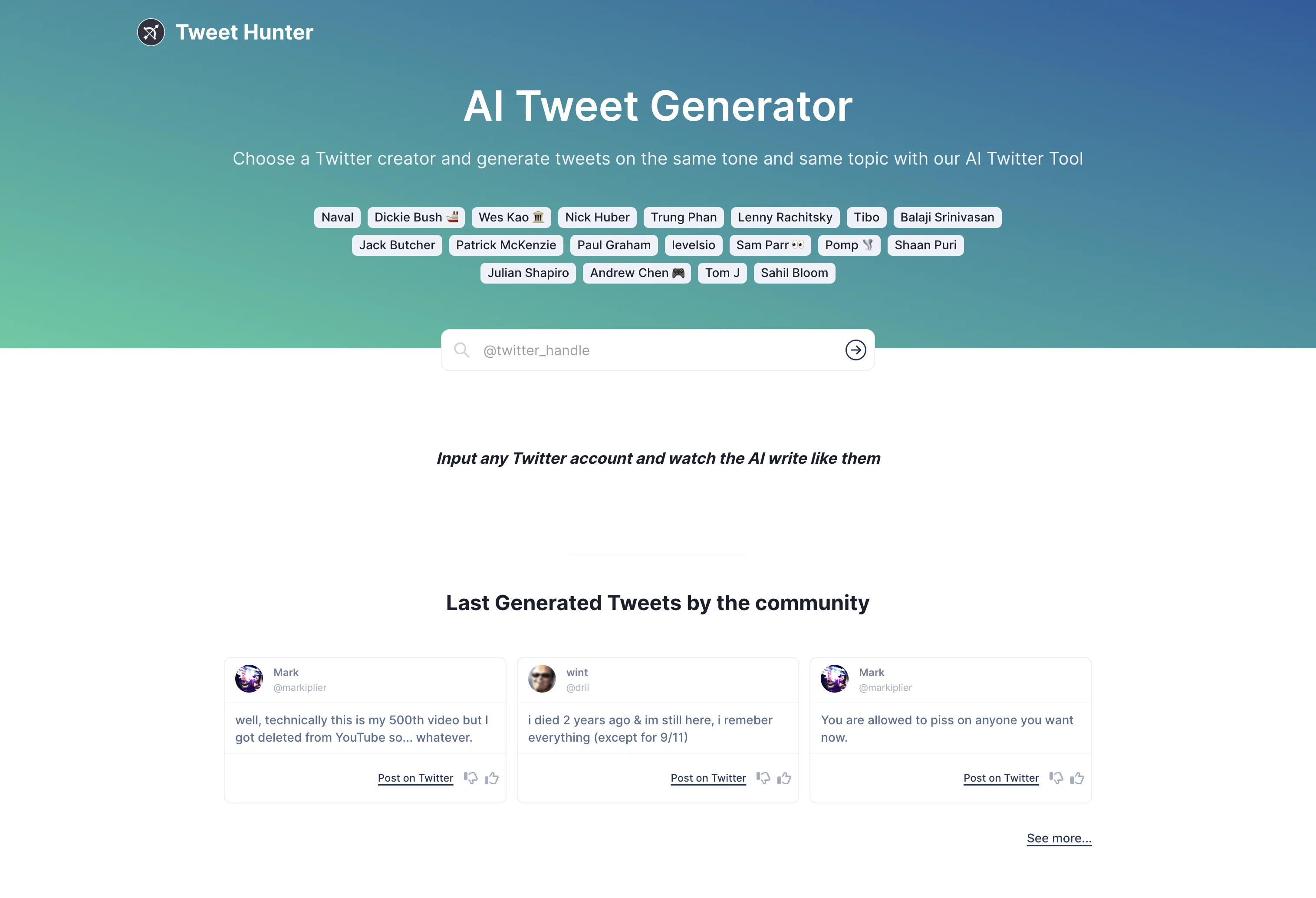 AI Tweet Generator website