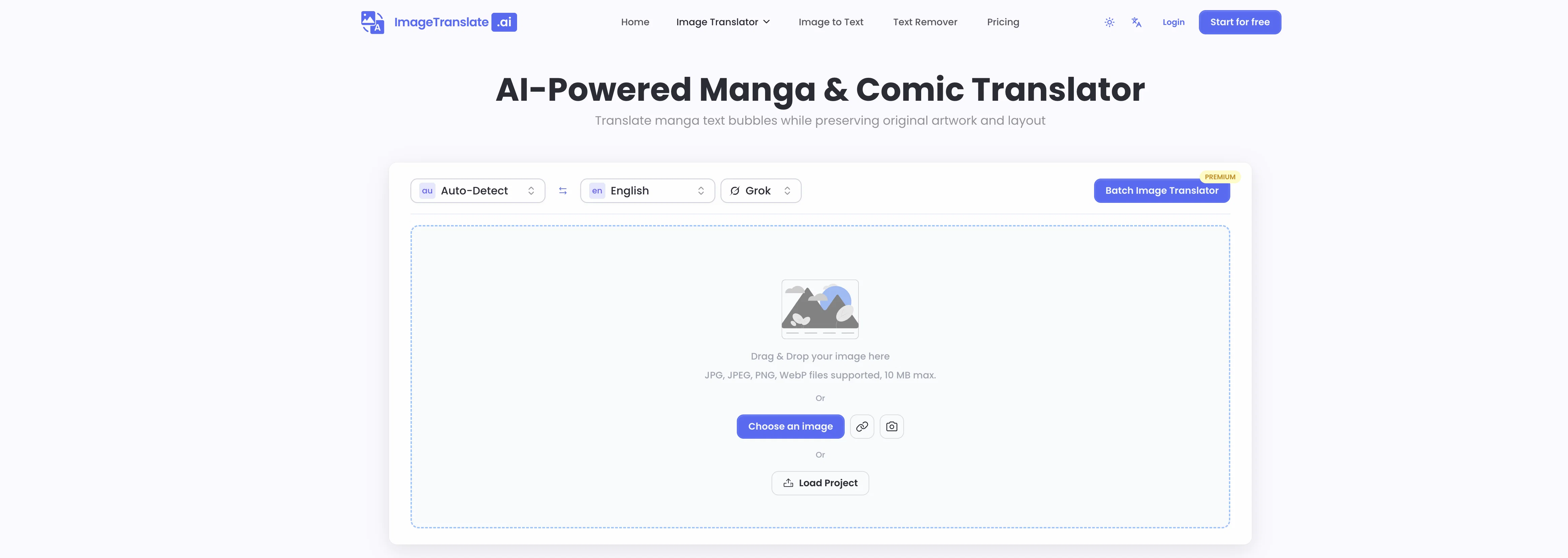 AI Manga Translator - ImageTranslate.AI website